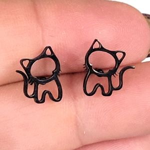 KITTY SILHOUETTE BLACK STAINLESS STEEL STUD EARRINGS 🐈‍⬛